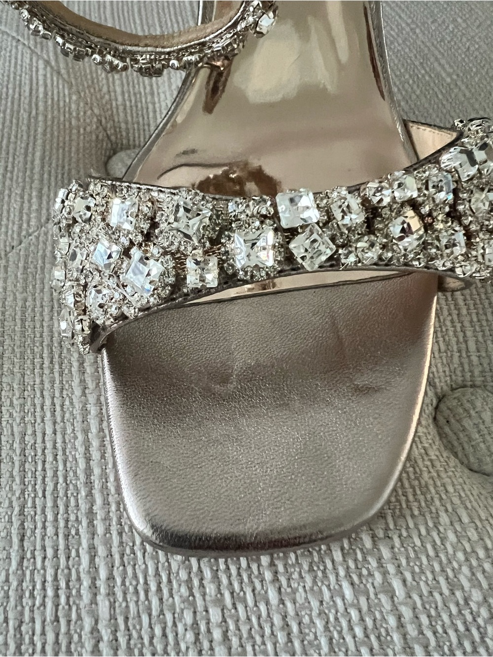 Badgley Mischka Rose Gold Crystal-Strap Heeled Sandals - Picture 5 of 7
